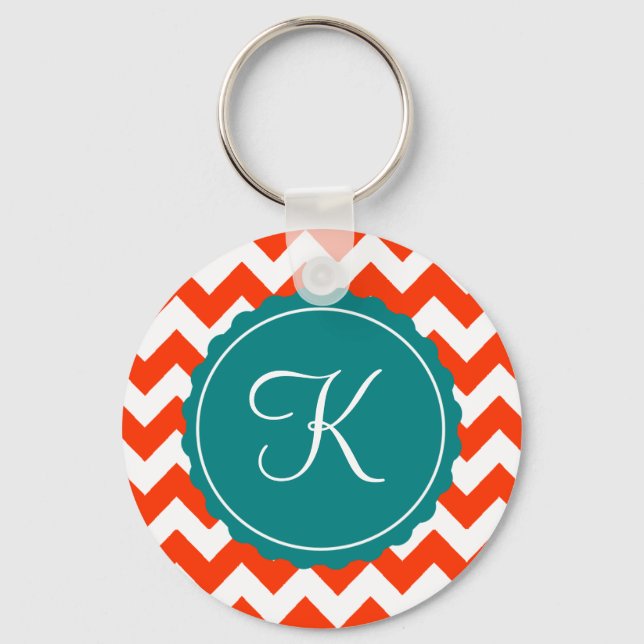 Chaveiro Orange and Teal Zig Zag Custom Initial (Frente)