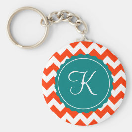 Chaveiro Orange and Teal Zig Zag Custom Initial