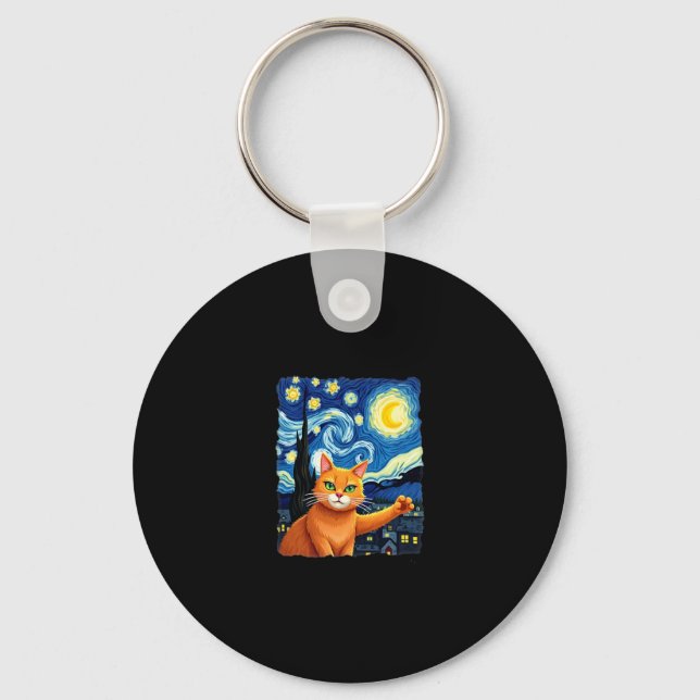 Chaveiro Orange Cat Selfie Starry Night Cat Mãe Gata Amante (Frente)