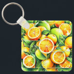 Chaveiro Orange Lemon Botanical Citrus Geometric<br><div class="desc">Geometric fresh oranges and lemons surrounded by lush green leaves.</div>