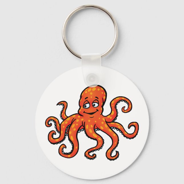 Chaveiro Orange Octopus Cartoon Ocean Sea Creature (Frente)