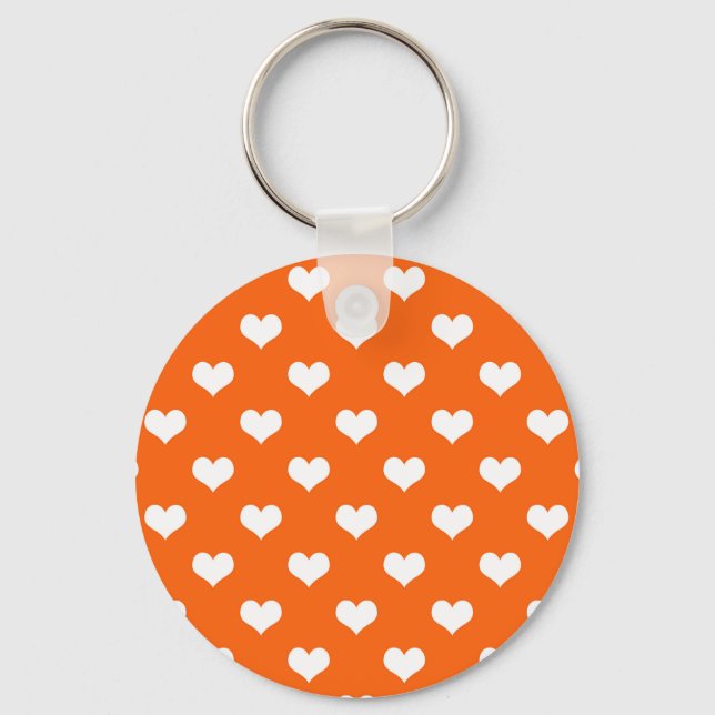 Chaveiro Orange White Love Heart Pattern Design (Frente)