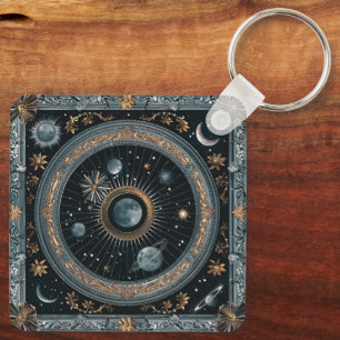 Chaveiro Órbita Lunar Celestial Dourada com Astral Detalhad