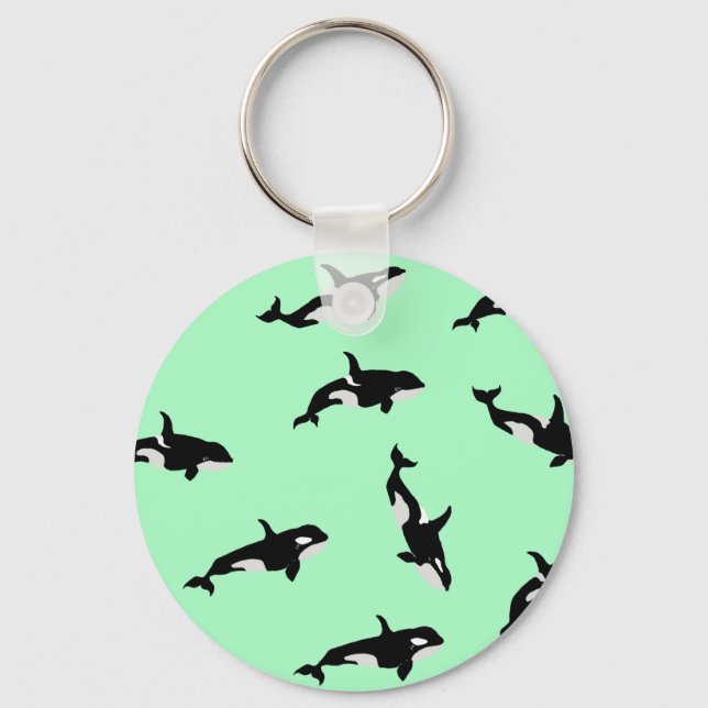 Chaveiro Orca Whale Illustration Pod Pattern Ocean Mint (Frente)
