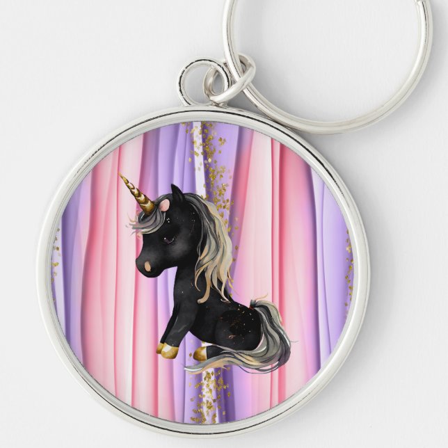 Chaveiro Orelhas Rosa Unicórnio Preto (Frente)