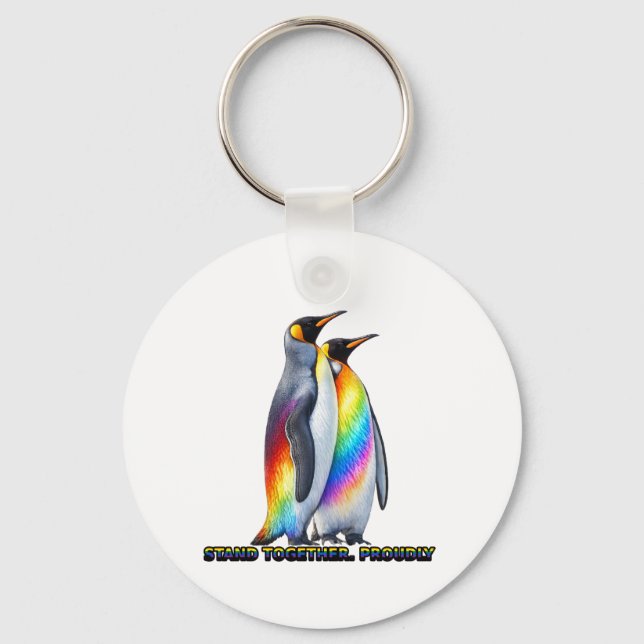Chaveiro Orgulho do Pingüim Arco-íris Fica Junto (Frente)