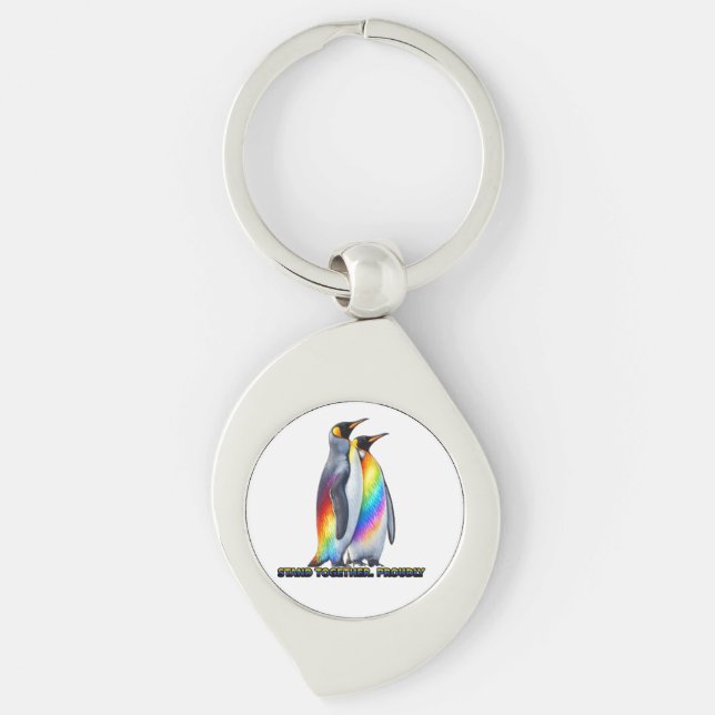Chaveiro Orgulho do Pingüim Arco-íris Fica Junto (Frente)