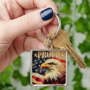 Chaveiro Orgulhoso americano. Bald Eagle e Bandeira dos Est