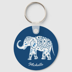 Chaveiro Ornamentado Elefante Azul Padrão Personalizado