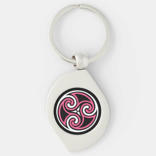 Chaveiro Ornamento Celtic Triskele, Fuchsia, Preto e Branco (Frente)
