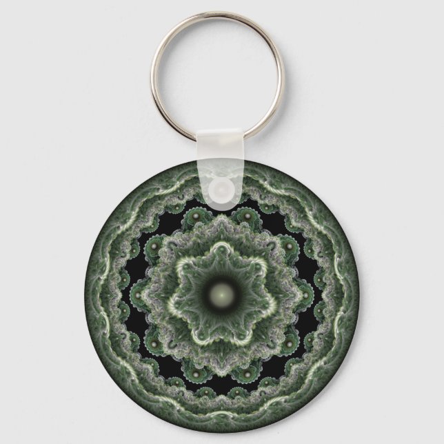 Chaveiro Ornamento redondo fractal ornamentado verde (Frente)