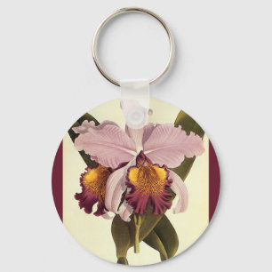 Chaveiro Orquídea Cattleya Roxa Vintage, Flores Tropicais