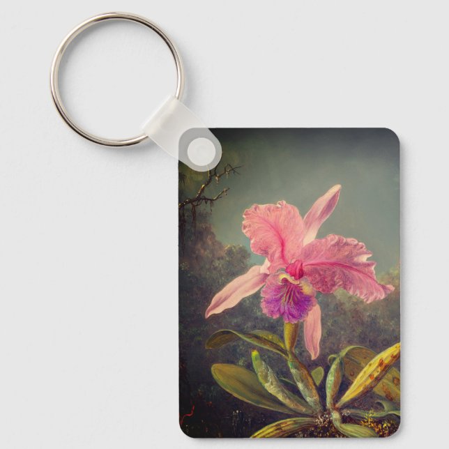 Chaveiro Orquídea de Cattleya e três beija-flores (Frente)