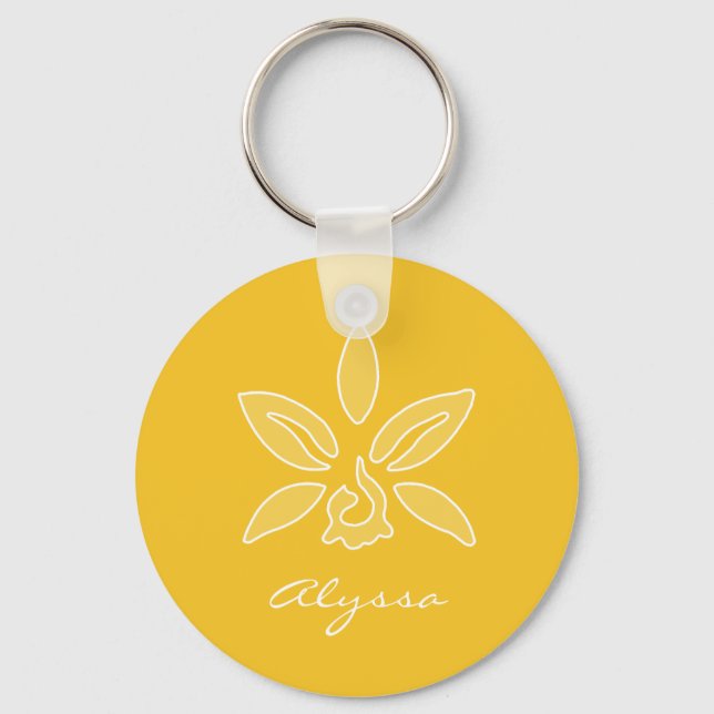 Chaveiro Orquídea Elegante Flor Amarelo Rico Simples Com No (Frente)