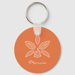 Chaveiro Orquídea Elegante Flor Laranja Rich Simples e Nom