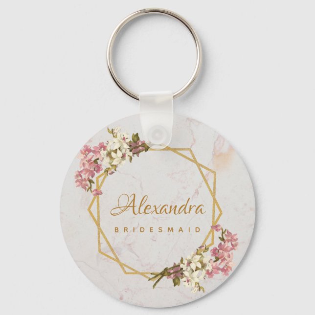 Chaveiro Orquídeas Douradas de Marble Floral Bridesmaid Geo (Frente)
