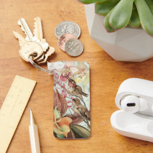 Chaveiro Orquídeas Tropicais, Flores e Aves Humanas Vintage