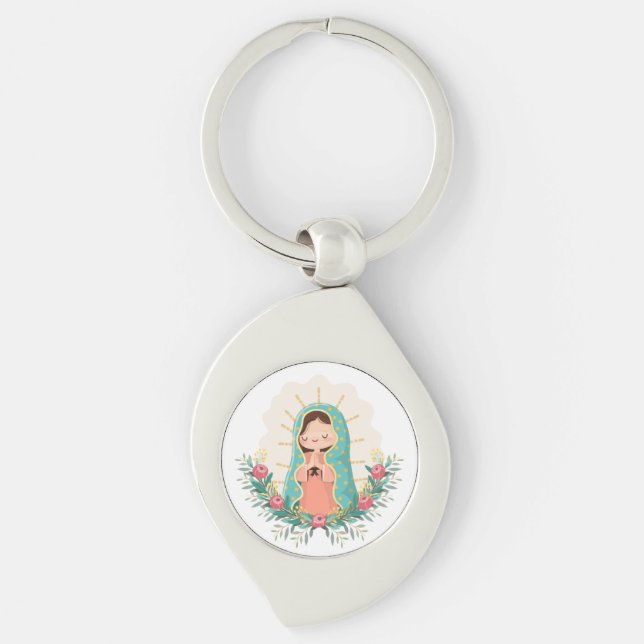Chaveiro Our Lady of Guadalupe with flowers Kawaii Style (Frente)