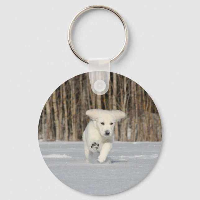 Chaveiro Ouro branco - Retriever Puppy na neve (Frente)