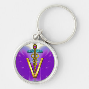 Chaveiro OURO CADUCEUS VETERINÁRIO SÍMBOLO Roxo Azul