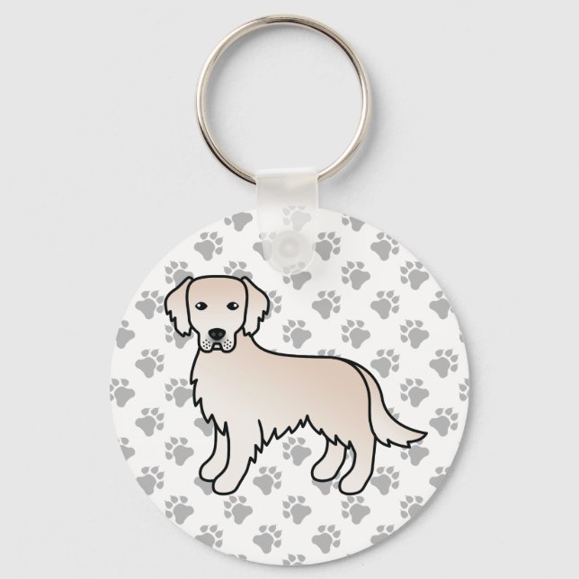 Chaveiro Ouro de Creme Inglês - Retriever Cartoon Dog & Paw (Frente)