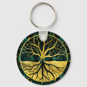 Chaveiro Ouro de Yggdrasil em Malachite