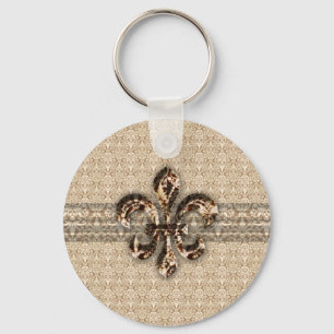 Chaveiro Ouro Fleur De Lis com Cor damasco Cream