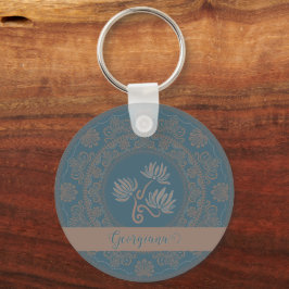 Chaveiro Ouro Personalizado Teal Rococo Lotus Dot Mandala
