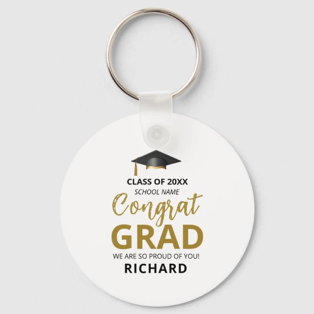 Chaveiro Ouro & Preto | Presente Personalizado de Formatura (Frente)