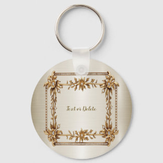 Chaveiro Ouro Retângulo com Flores de Dimond Brilhantes