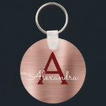 Chaveiro Ouro Rosa Aço Inox Burgundy Monograma<br><div class="desc">Blush Rosa - Ouro Rosa e Faux Aço Inox Burgundy Metalizado Elegante Porta-Chaves. Estes porta-chaves podem ser personalizados para incluir o seu inicial e primeiro nome. Estes porta-chaves são ótimos presentes de aniversário,  chá de noiva ou despedida de solteira.</div>
