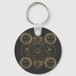 Chaveiro Ouro Sun Moon Stars Astronomia Celeste
