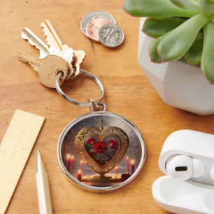 Chaveiro Ouro vitoriano com rosas vermelhas, colheita