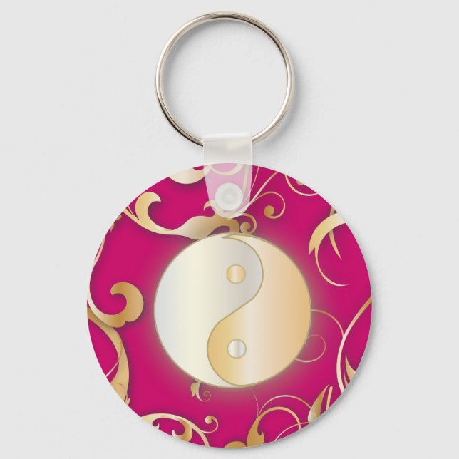 Chaveiro Ouro Yin & Yang com rolagem (Frente)