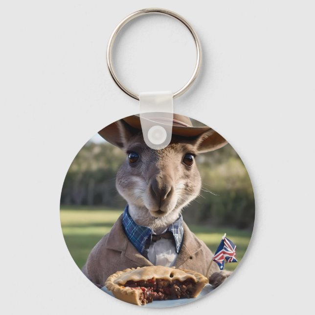 Chaveiro "Outback Delight: Um Canguru come carne Aussie (Frente)