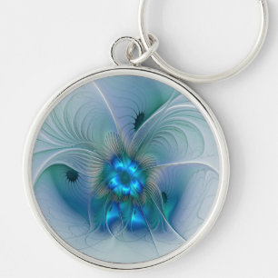 Chaveiro Ovações de Pé, Fractal Azul Turquesa Abstrato
