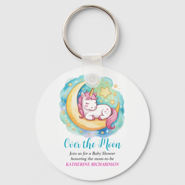 Chaveiro Over the Moon Baby Shower – Sleeping Unicorn  (Frente)