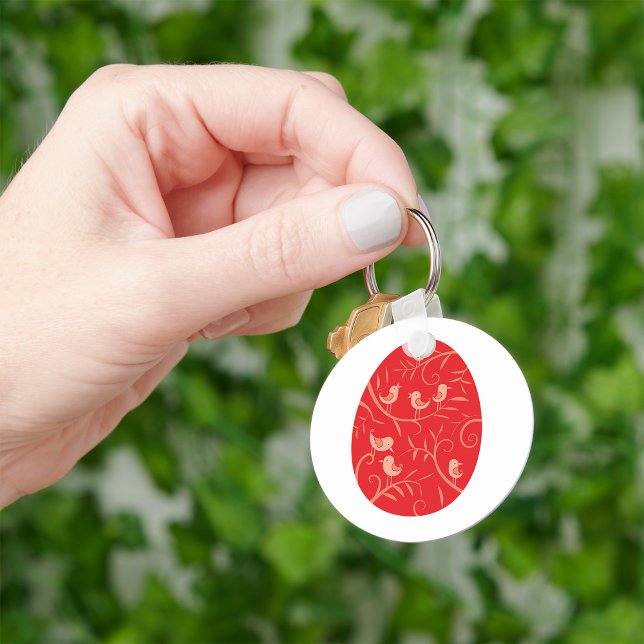 Chaveiro Ovo de Páscoa Vermelho com Padrão de Pássaros (Criador carregado)