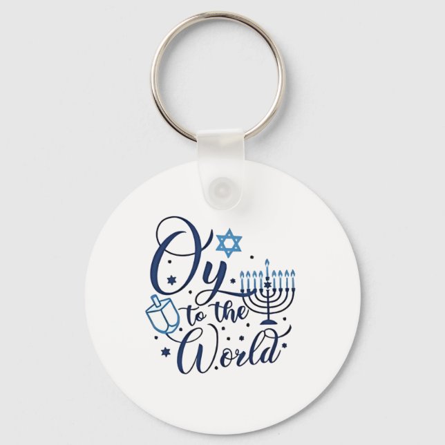 Chaveiro Oy to the World Hanukkah Jewish Engraçado (Frente)
