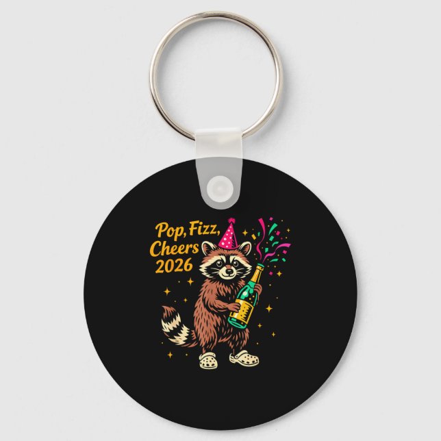 Chaveiro P Fizz Cheers 2026 Funny Raccoon New Year Design  (Frente)