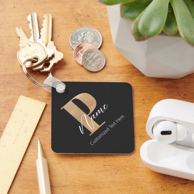 Chaveiro P & Name Iniciais Monogramados Modernos Personaliz (Mesa)