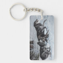 Pacote de lobos correndo pela neve