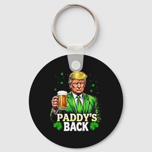 Chaveiro Paddy's Back Trump Beer Shamrock Dia de São Patríc (Frente)