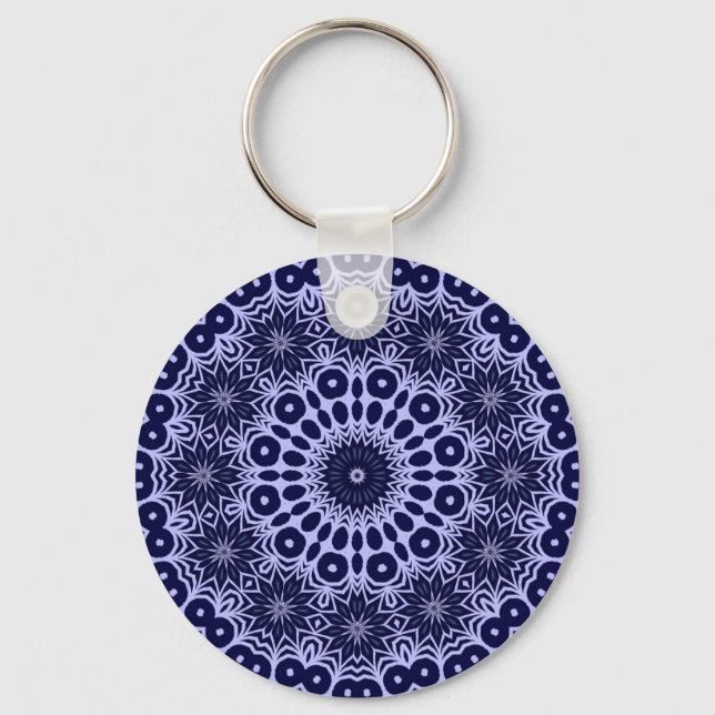 Chaveiro Padrão abstrato em azul e branco (Frente)