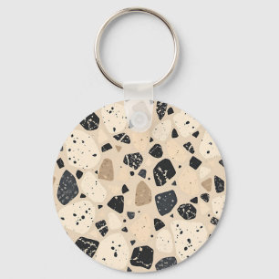 Chaveiro Padrão Abstrato Neutro de Terrazzo Bege Preto