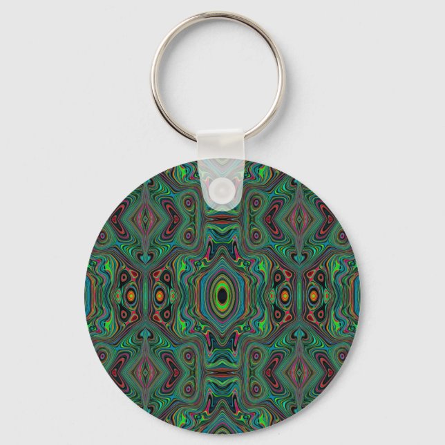 Chaveiro Padrão Abstrato Trippy Retro Preto e Verde Lima (Frente)