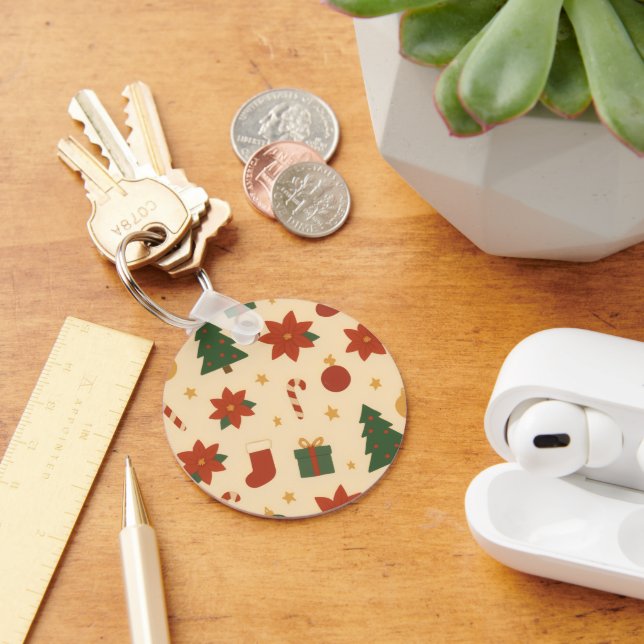 Chaveiro Padrão Aconchegante de Natal com Presentes e Árvor (Mesa)
