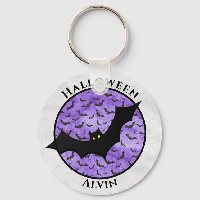 Chaveiro Padrão Aleatório do Bat Negro Halloween Roxo BG (Frente)
