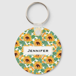 Chaveiro Padrão Amarelo e Verde bonito dos Girassóis