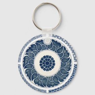 Chaveiro Padrão Antigo de Porcelana Azul e Branco Chinesa